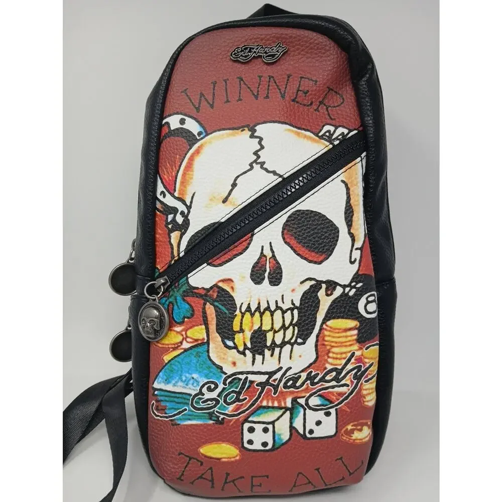 Ed Hardy Black Eagle Skull Sling Bag Crossbody Backpack Y2K Steetwear Tatoo Art